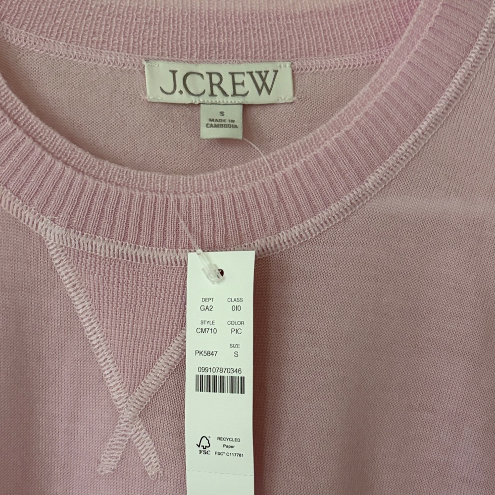 NWT! J. Crew Light Pastel Pink Oversize 100% Merino Wool Crewneck Sweater - Picture 3 of 5
